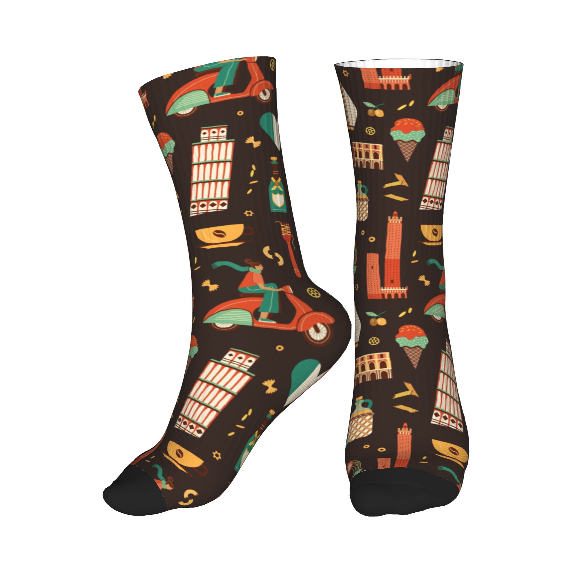 Dress Sock Men - ถุงเท้าลายสถานที่สำคัญของอิตาลี สำหรับเดินทางไปอิตาลี อาหารอิตาเลียน ถุงเท้าข้อสั้นสำหรับผู้ชายและผู้หญิง อุ่นสบาย ตลกขบขัน