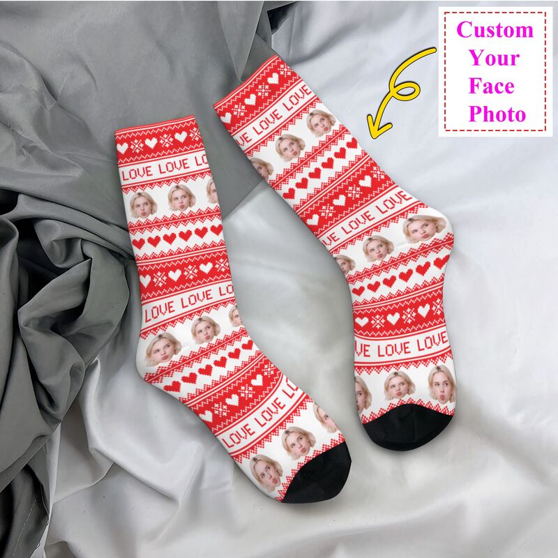 Dress Sock Men - ถุงเท้าลายภาพถ่ายส่วนตัวสำหรับคริสต์มาส ถุงเท้าแฟชั่นสำหรับผู้ชายและผู้หญิง ถุงเท้าข้อสั้นแบบอุ่น