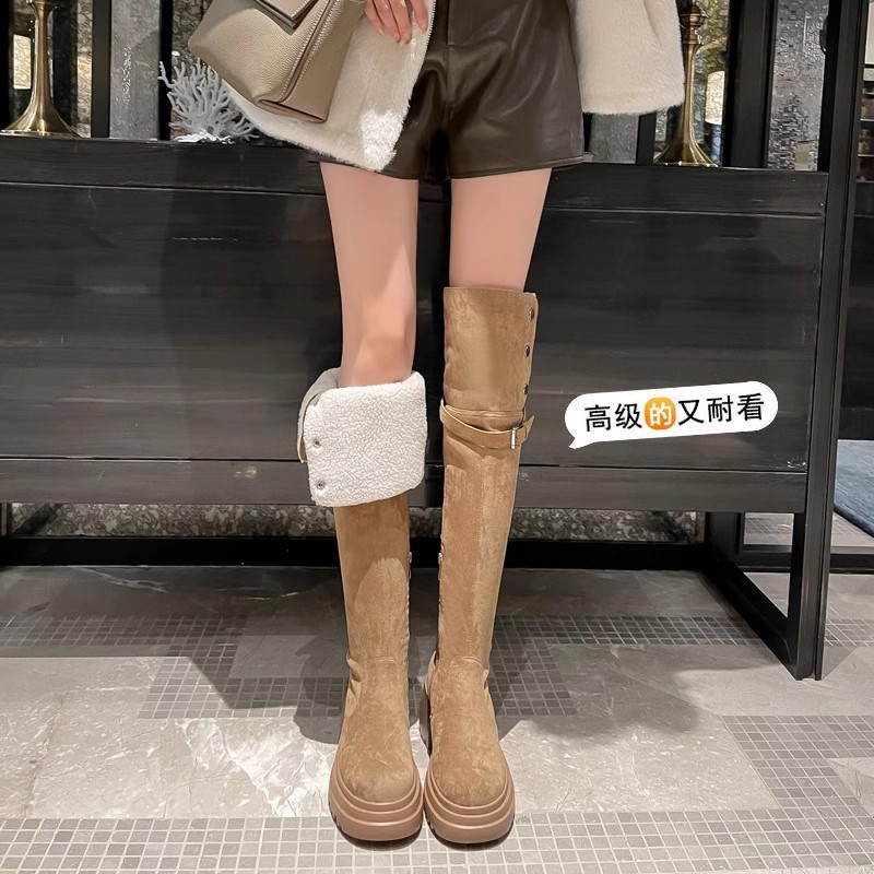 Knee High Sock Women - รองเท้าบูทสูงเหนือเข่า สไตล์เรโทรตะวันตก ปี 2025 รองเท้าบูทผู้หญิงสำหรับฤดูใบไม้ร่วงและฤดูหนาว รองเท้าบูทกำมะหยี่สูง