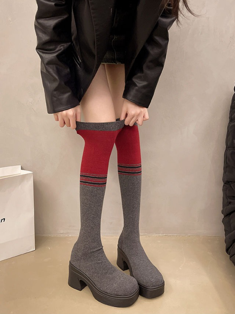 รองเท้าบูทถักแบบสวมสูงเหนือเข่ - Knee High Sock Women บทวิจารณ์และราคา