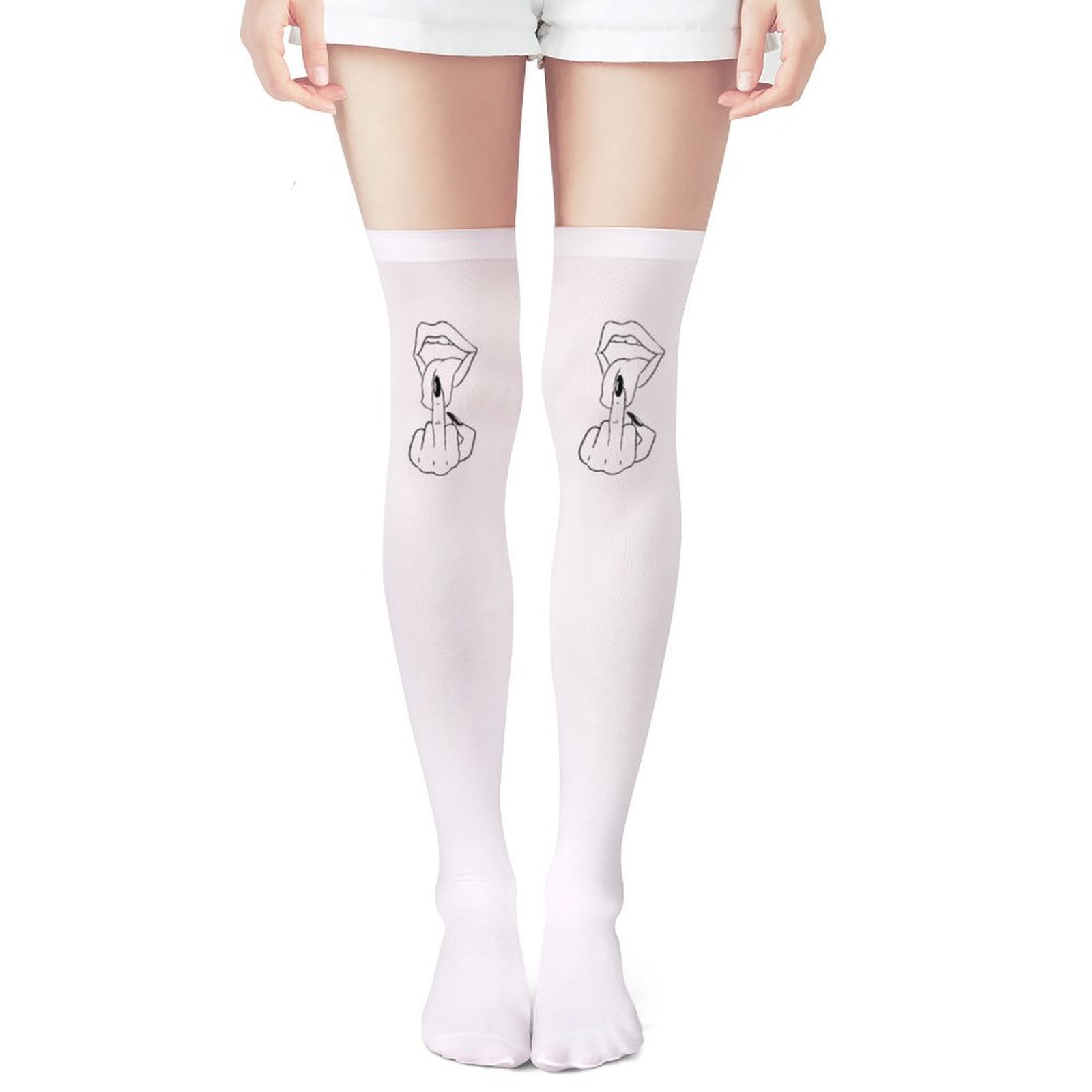 ถุงเท้ายาวสีขาวลายลิปสติกสีแดง - Knee High Sock Women บทวิจารณ์และราคา