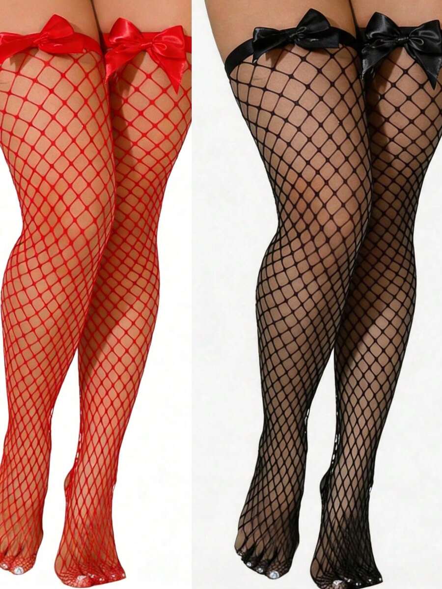 ถุงน่องตาข่ายประดับโบว์เหนือเข - Fishnet Stocking Women บทวิจารณ์และราคา